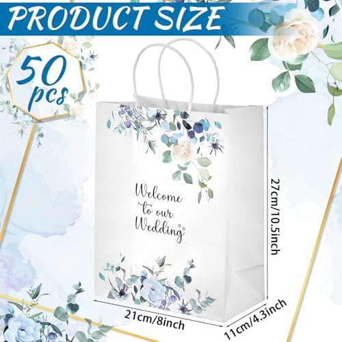 Kolldenn 50 Pcs Welcome Bags for Wedding Guests with Handles, Blue, Floral - Image 3