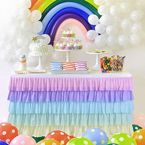 HB HBB MAGIC Unicorn Table Skirt Rainbow Tablecloth for Rectangle Table 9ft Fiesta Baby Shower Girls Birthday Party Unicorn Party Wedding - Image 6
