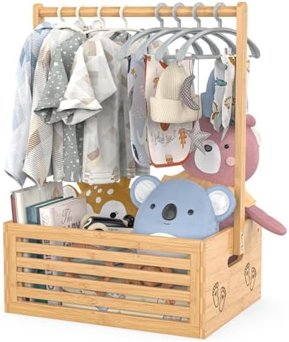 BAMBOOHOMIE Baby Shower Crate Closet, Baby Baskets with Hangers Handle, Baby Crate Box for Baby Shower, Welcome Gift Basket for Newborn Baby, Pregnancy Gift for New Parents (Natural, Large Size) by BAMBOOHOMIE