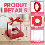 Thenshop 50 Pcs Clear Cupcake Boxes Individual 3.5 Inch, Red - Image 2