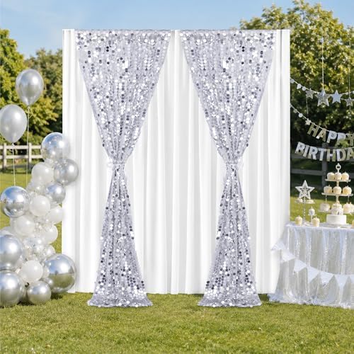 Silver Sequin Backdrop Curtain 4 Panels 2ftx8ft 18mm Glitter Shimmer Background Drapes for Wedding Party Baby Shower Photo Booth Decorations - Image 5