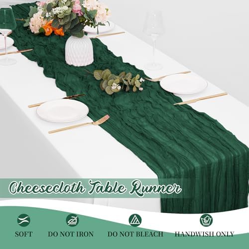 16 Pack Emerald Green Cheesecloth Table Runners 20x120 Inch Gauze Table Runner Cheese Cloth 10FT Green Table Runner Rustic Sheer Runner for Wedding Baby Shower Birthday Party Table Decor - Image 6