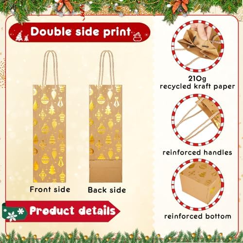 Harloon 32 Pack Wine Bottle Gift Bags with Handles 4 Designs,Kraft Color - Image 3