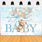 Bear Baby Shower Backdrop We Can Bearly Wait Party Decorations Background for Boy Bear Theme Baby Shower Banner Photo Booth Prop (Blue, 8x6ft) - Image 4