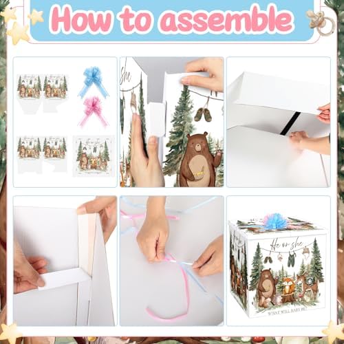 AmazingSpark 28in Giant Gender Reveal Gift Box with Lid Kit Oversized Gender Reveal Balloon Box Large Pull Bows for Baby Shower Birthday Party Decor(Woodland Animals) - Image 3