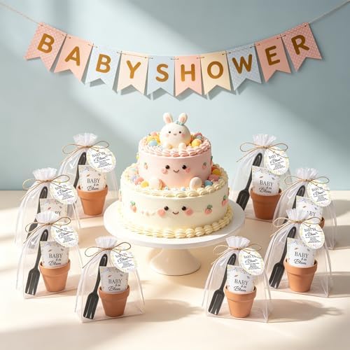 Fantasyon 24 Sets Baby Shower Party Favors Seed Packets for Guests – Include 24 Mini Terracotta Pots, 24 Self Adhesive Envelopes, Thank You Tags, Organza Bags, Garden Shovel - Image 6