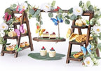 Wooden 3 Tier Cupcake Stand with Flower Vine, Palm Leaves & Decorative Butterflies, Cupcake Holder for Tea Party Supplies, Serving Trays for Party Perfect for Dessert Cups and charcuterie Cups by Unknown