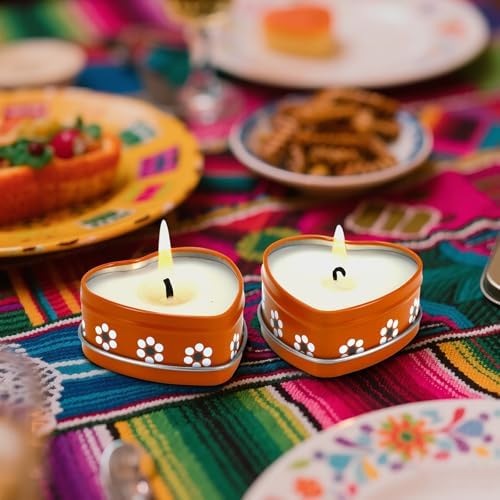16 Pcs Cielito Lindo Party Candles Mexican Scented Candle in Tin Box Heart Shaped De Barro Floral Candle Box Cielito Lindo Party Favor Gift for Shower Making DIY Craft, Lavender Scented(Floral Style) - Image 4