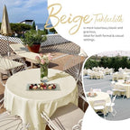 Showgeous 90 Inch Beige Round Tablecloths, Polyester Table Covers - Image 3
