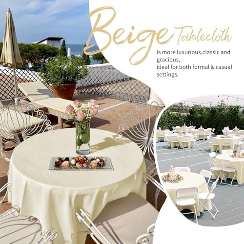 Showgeous 90 Inch Beige Round Tablecloths, Polyester Table Covers - Image 3