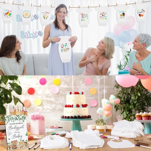 201 Pcs Baby Shower Set Baby Shower Game Sign Baby Bib Bodysuit White Baby Bib Newborn Bodysuit Baby Shower White Decorating Kit(Woodland Animal) - Image 5