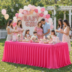 Partisky Hot Pink Polyester Table Skirt for Rectangle Tables 17ft, Wrinkle Resistant Pleated Ruffle Table Cloth for Wedding Baby Shower - Image 4
