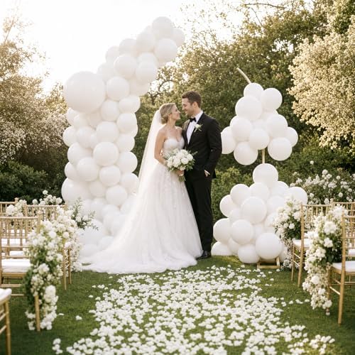 Balloon Arch Stand Kit Set with 145PCS Different Sizes White Balloons – Metal Backdrop Frame with 8 Water Bags, Gold Semi-Open Arch for Birthday, Bridal Shower, Party Decorations Indoor Outdoor. - Image 5