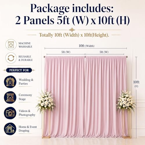 10ftx10ft Dusty Pink Backdrop Curtain for Wedding Parties, Wrinkle Free Silky Polyester 2 Panels Draping Fabric Photo Backdrop Drapery Back Drop Cloth for Birthday Photography Background Photoshoot - Image 6