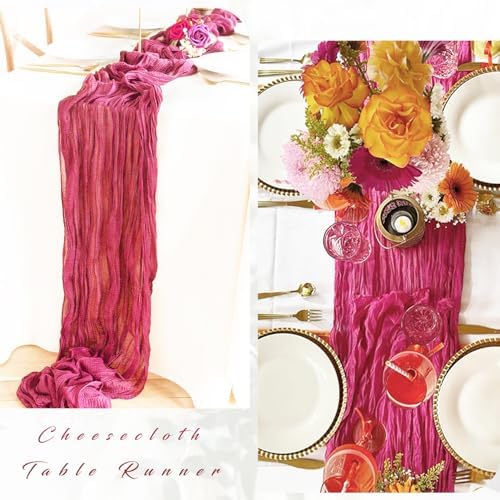 12 Pieces Hot Pink Cheesecloth Table Runners 10FT Gauze Fabric Runner for Tables Boho Table Runner Decoration Rustic Sheer Runner for Wedding Birthday Baby Bridal Shower Party (35 x 120 Inches Long) - Image 5