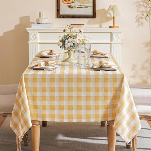 Summer Gingham Tablecloth Rectangle Table Cotton Linen Fabric Picnic Checkered Table Cloth Farmhouse Washable Wrinkle Free Buffalo Plaid Table Cover for Outdoor Birthday Party, Yellow, 60x120 - Image 6