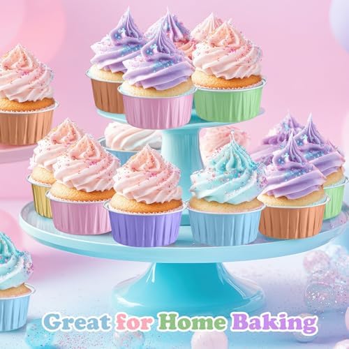 200 Pack Aluminum Cupcake Liners with Lids,Macaron,Plain - Image 3