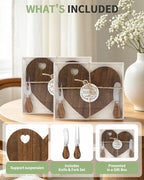 4 Set Heart Cheese Board Bridal Baby Shower Favor with Knife Fork, Thank You Gift Box, Mini Charcuterie Board, Bridal Shower Prizes, Wedding Favors, Baby Shower Game Winners, Valentines (Acacia) - Image 3