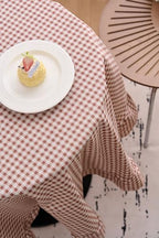 vctops Farmhouse Khaki Plaid Ruffle Table Cloth, Boho Cotton Linen Tablecloth, Washable Table Cover for Round Table Baby Shower Kitchen Party Wedding Decor (Khaki,70") - Image 6