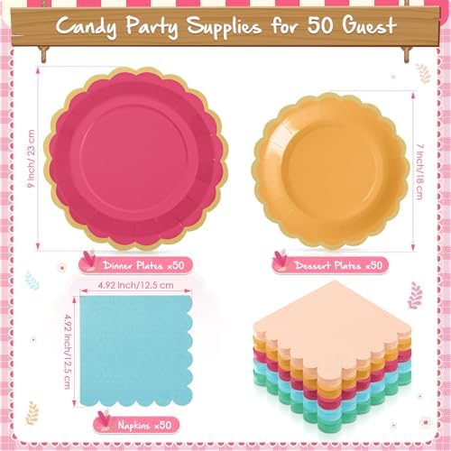 Zhehao 150 Pcs Candy Color Paper Plates Napkins Serves 50 - Image 3