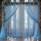 20×10ft Blue Tulle Backdrop Curtain with Lights String for Parties, Sheer Photo Backdrop Curtains for Wedding Party Photography Background - Image 3
