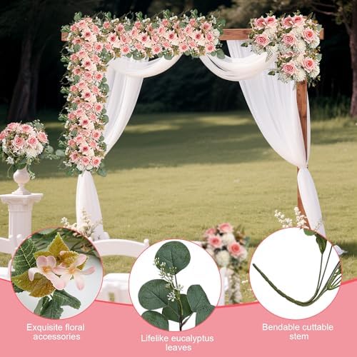 Pink White Peonies Artificial Flowers 12 Bundles Silk Mum Roses - Image 6