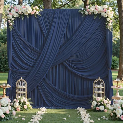 50x12 ft Navy Blue Backdrop Curtains for Weddings, Birthdays and Photos by PartyVillage