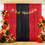 Birthday Backdrop Curtain 10ftx10ft - Red Sequin and Black Satin Drapes - Image 2