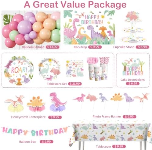 293pcs Pink Dinosaur Birthday Decorations for Girl, All-in-1 set, 25 Guests - Image 3
