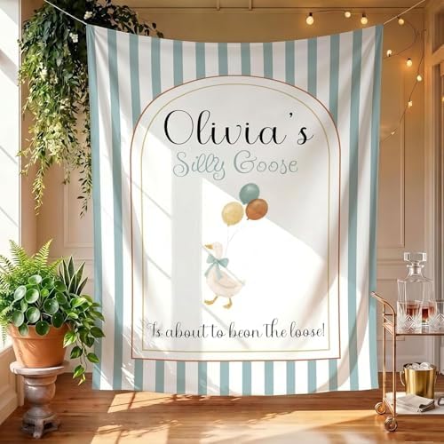 Personalized Silly Goose Baby Shower Banner, Custom Goose Themed Welcome Sign, Vintage Stripe Nursery Decor, Neutral Fabric Tapestry, Baby Sprinkle Backdrop, Gender Reveal Party Decoration Gift by Unknown