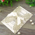 Hosmsua 50PCS Personalized Laser Cut Flora Lace Invitation Cards with Bowknot 5.12”x 7.3'' Light Gold Wedding Invitations with Envelopes for Engagement Birthday (Champagne Glitter) - Image 3