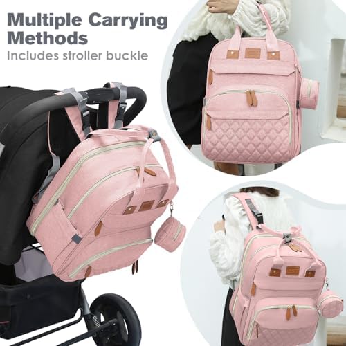 JSTPRO Large Diaper Bag Backpack with Changing Station, Pink - Image 3