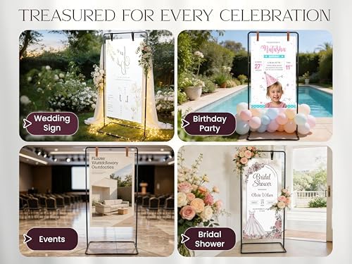 OLEEK Adjustable wedding welcome sign stand - Customizable design bundle for linen sign stand - wedding sign holder - welcome wedding sign - wedding signage with 6 Leather Hanging straps - Image 3