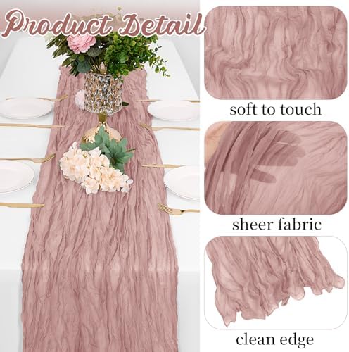 16 Pack Dusty Pink Cheesecloth Table Runners 20x120 Inch Gauze Table Runner Cheese Cloth 10FT Pink Table Runner Rustic Sheer Runner for Wedding Birthday Party Baby Shower Table Decor - Image 3