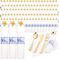 Supernal 60 Pack Pre Rolled Gold Plastic Silverware Set for Wedding Party by supernal