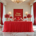 Red Tablecloth Rectangle 6 Foot Fitted Stretch Elastic Tulle Ruffle Tablecloths Rectangular Spandex Table Covers 6ft Birthday Baby Shower Wedding Party Table Cloths with Skirt 2Pack - Image 3