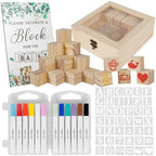 104Pcs Baby Shower Block Game Set, Funny Baby Shower Game Sign Kit with 12 Marker 48 Wood Cube 42 Stencils Wood Sign for Party by Tcwhniev