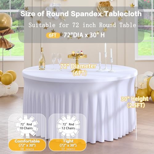 4 Pack White Round Spandex Tablecloths for 72in Tables, Stretchy Fitted 6FT Round Table Covers with Skirt for Wedding Party Dining Banquet - Image 4