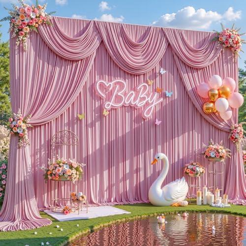 20x8ft Dusty Pink Backdrop Curtain for Baby Shower Parties Rose Pink Wrinkle Free Fabric Backdrop Curtain Wedding Photo Backdrop Drapes for Girls Birthday Party Photography Back Drop 4 Panels 5x8FT - Image 5