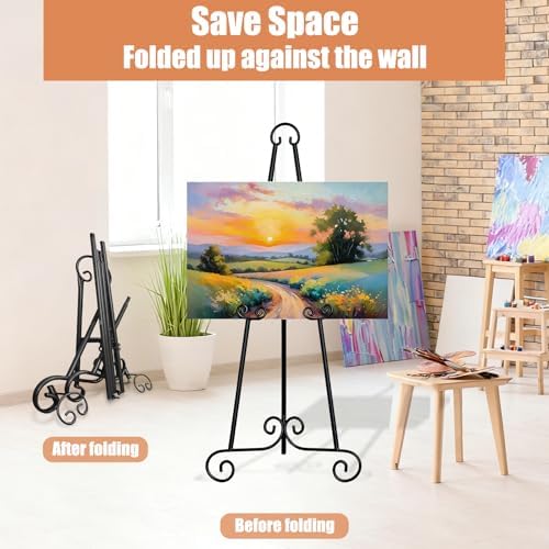 46" H Adjustable Metal Display Easel - Vintage Black Scroll Design, Rust-Proof Metal Stand for Showcasing Pictures, Artlork, Picture Frame and Wedding Signs - Image 4
