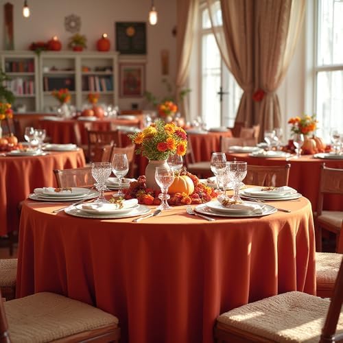 sancua Thanksgiving Round Tablecloth 108 Inch, 8 Pack Burnt Orange Rust - Image 3