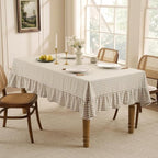 Romanstile Gingham Ruffled Tablecloth Rectangle, 60 x 102 Inch, Taupe - Image 3