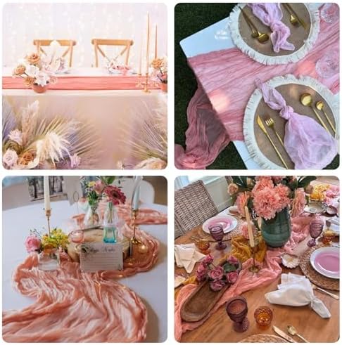 Sioloc 10 Pack Peach Coral Cheesecloth Table Runner 120'' x 35'',Spring Easter Decor Soft Gauze Boho Wedding Table Decor for 10ft Table Birthday Party,Baby Shower, Bridal Shower, Home & Event Decor - Image 5