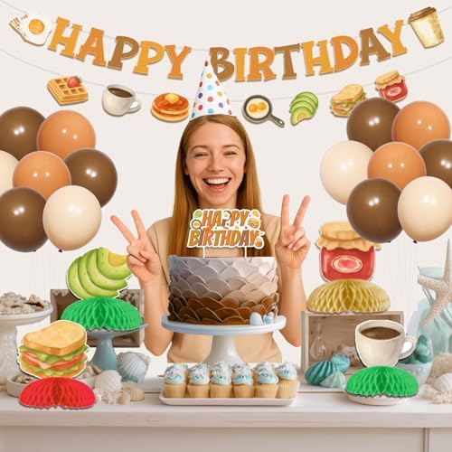 Brunch Birthday Party Decorations Brunch Happy Birthday Backdrop Banner Garland Breakfast Food Cake Topper Honeycomb Centerpieces Balloons for Boys Girls Let's Brunchs Bday Decor Party Supplies - Image 4
