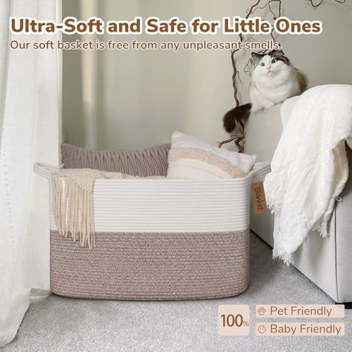 Goodpick 75L Extra Large Woven Rope Blanket Basket, Rectangle, Brown - Image 5