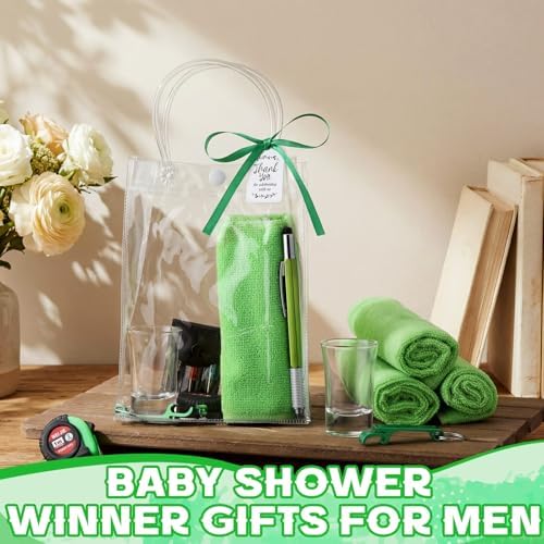 Leinuosen 6 Set Baby Shower Prizes for Men with Cleaning Cloth Bottle Opener Screwdriver Tape Measuring Keychain Multi Tool Pen Gift Bag Baby Shower Game Prizes for Winner(Green,Classic Style) - Image 3