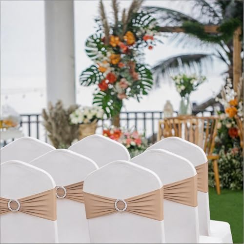 Spandex Nude Chair Sashes 100 Pack Wedding Chair Bows Bands Silver Buckles - Image 6