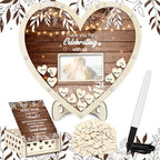 Chunful Hearts Guest Book Alternative with 100 Wooden Hearts Chips Box and Pen Brown Wooden Heart Picture Frame Rustic Guest Book Reception for Wedding Baby Shower Birthday Ceremony(Classic) by Chunful