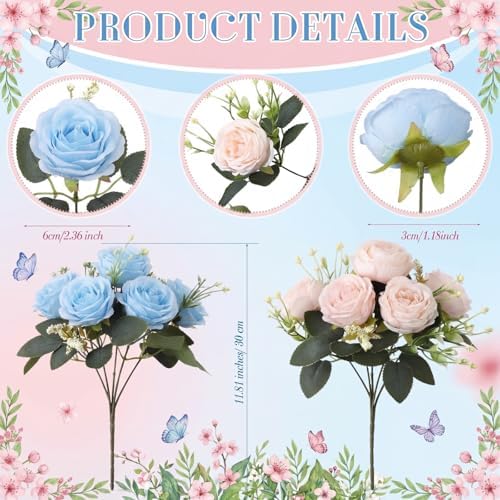 Geosar 24 Bundles Artificial Peonies Flowers,Light Pink,Light Blue - Image 2