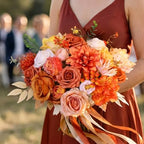 Artificial Flower Combo Box, Fall Orange Roses & Dahlias with Stems - Image 4